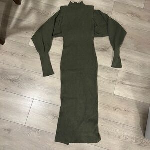 Elegant Olive Green Knit Dress